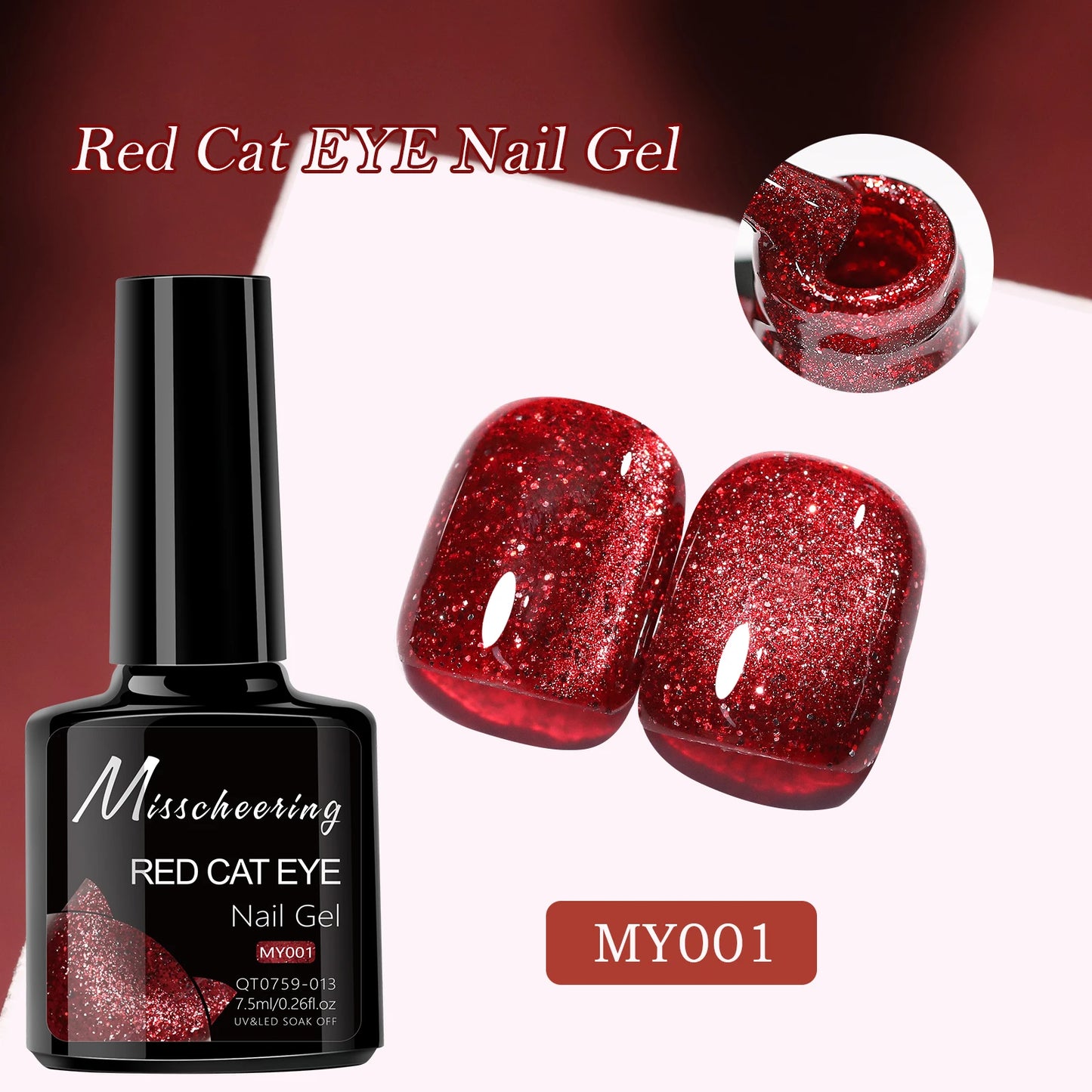 Red Cat Eye Gel Nail Polish Magnetic Glitter Holographic Red Ruby Christmas Polish Reflective Jelly Translucent UV Gel Manicure