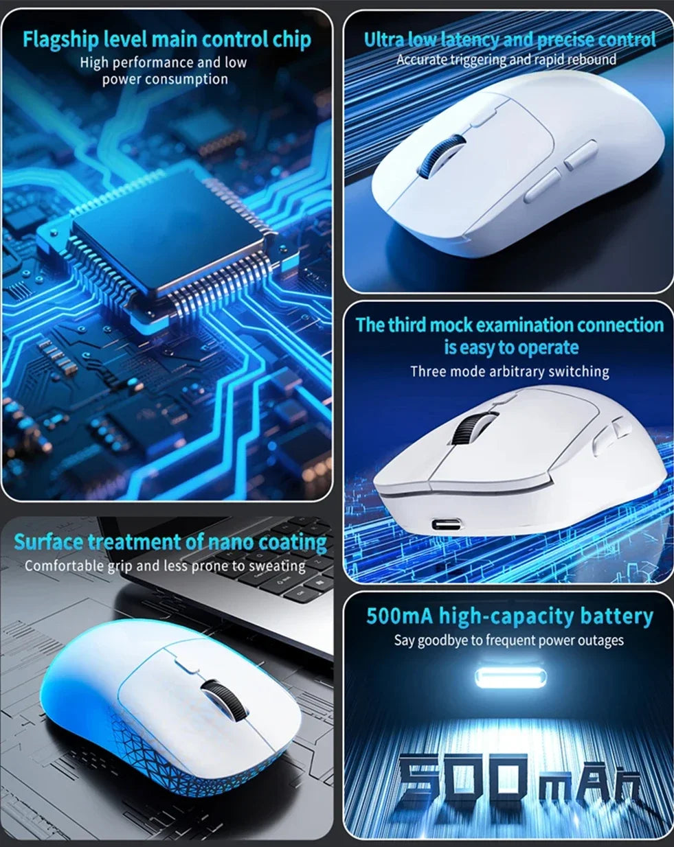 Trådlös Ergonomisk Mus 3-läges Bluetooth + 2,4G USB – Tyst 6 Knappar 1800 DPI Laddningsbar Kontor Gaming, Vit/Röd/Svart