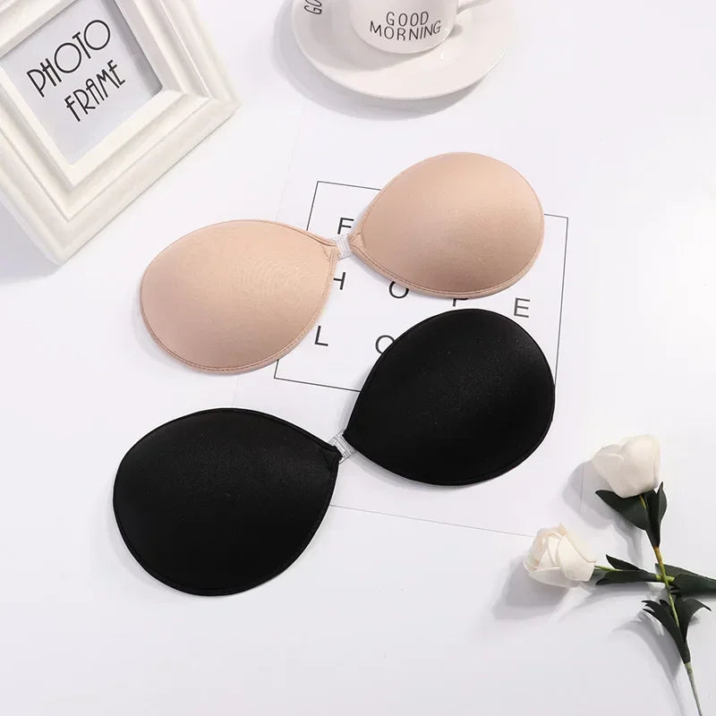 1/2Pcs Sexy Women Invisible Push Up Bras Reusable Adhesive Self-Adhesive Silicone Front Closure Sticky Bra Black Skin Strapless