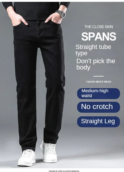 2026 Brand Brushed Jeans Winter Jeans Men Slim Fit Stretch Thick Velvet Pants Warm Jeans Casual Fleece Trousers Male