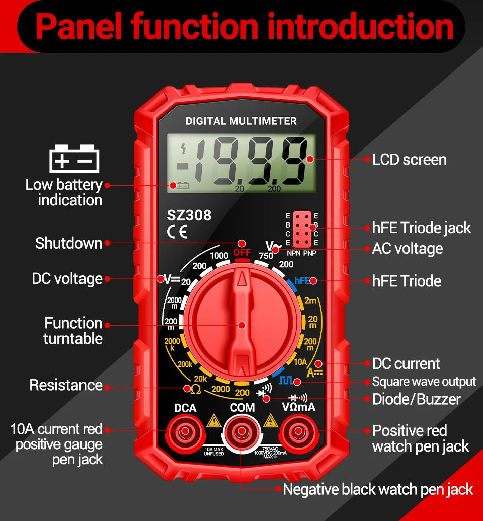 ANENG SZ308 digital multimeter med VD802-spänningspenna