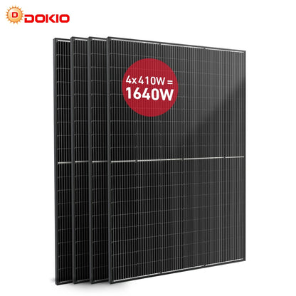 DOKIO Balkongkraftverk 1640W (4×400W DSP-400M) – Monokristallin, Plug & Play, Växelriktare ingår ej, Balkong/Terrass/Villa, EU-lager