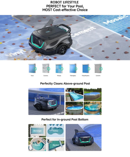 WYBOT A1 Trådlös Poolrobot – 120min 2600mAh IPX8 Dubbellager Filter Gyroskopnavigering Auto-Parkering 100m² 2026