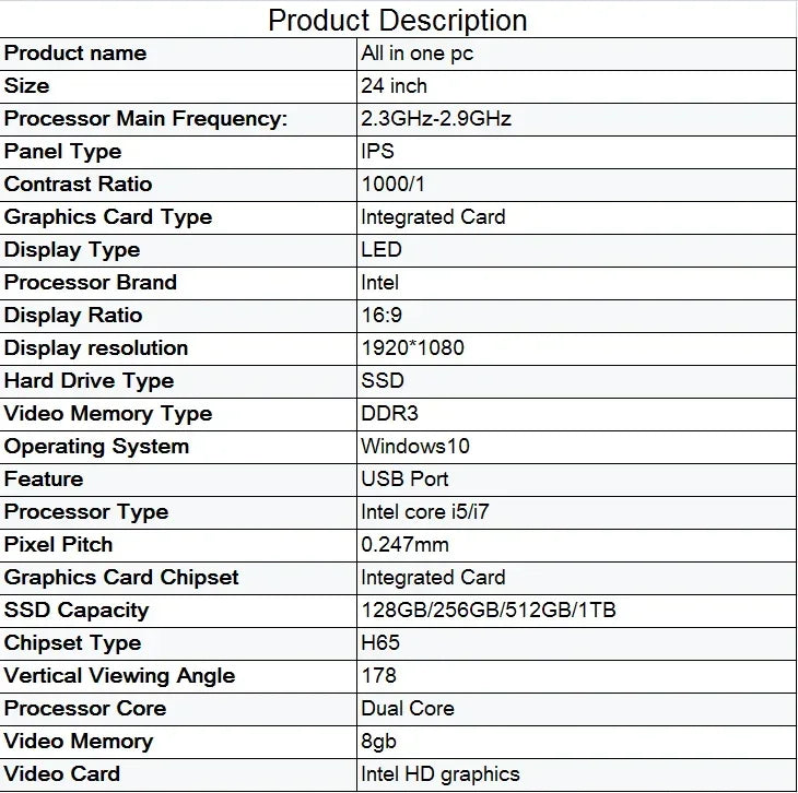 Design All In One Desktop Computer PC AIO Touch PC Core I3 I5 I7 Processor Gamer Computer Desktop All-In-One PC UPS Battery PC