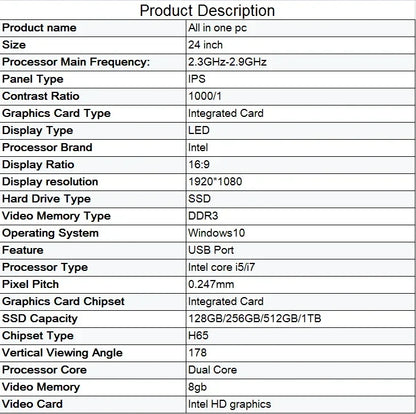 Design All In One Desktop Computer PC AIO Touch PC Core I3 I5 I7 Processor Gamer Computer Desktop All-In-One PC UPS Battery PC