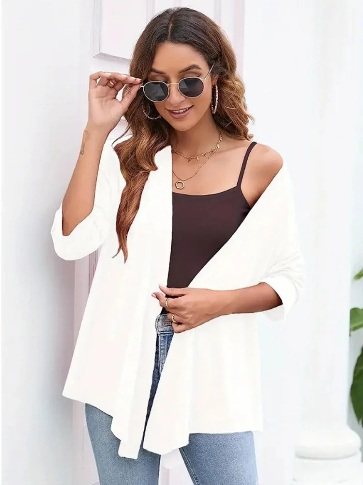 Dam Plus Size Lättviktig Öppen Kofta – Casual 3/4-ärm Mjuk Drapering Mångsidigt Vår/Sommar, 4 Färger 1XL–5XL