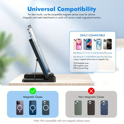 15W Magnetic Wireless Charger Stand Foldable 3 In 1 Fast Charging Sation for iPhone 17- 12 Pro Max Apple Watch 8 7 Airpods Pro