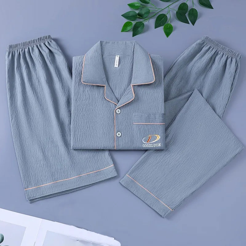 Men's Korean‑Style Fashion 3‑Piece Pajama Set, Versatile Stylish‑Design Lightweight Loungewear, Simple Handsome Casual Homewear