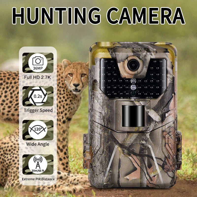 36MP 2.7K Trail Camera Wireless Night Vision Photo Trap 940nm Low Glow Infrared Hunting Cam HC900A for Wildlife Surveillance