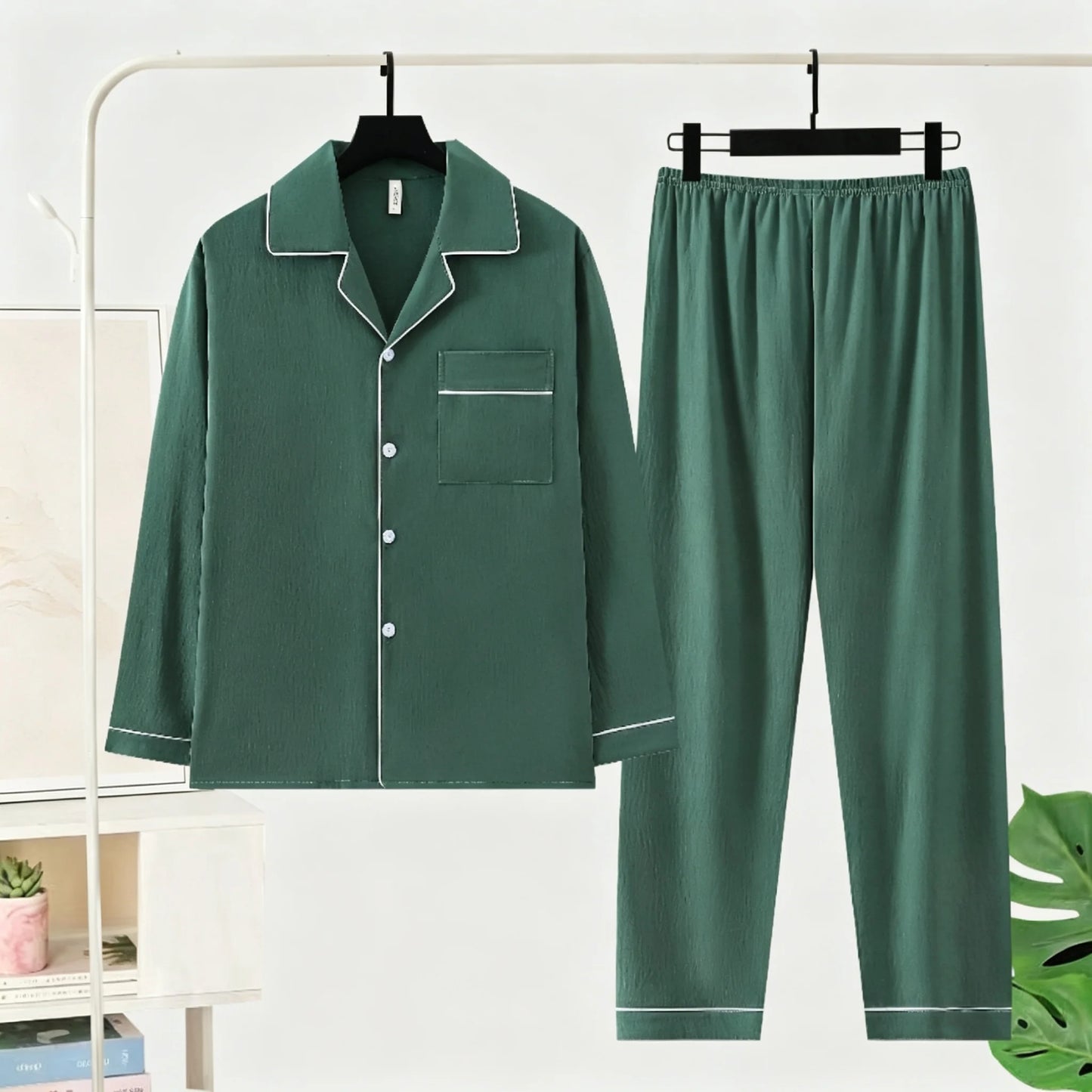 Herr Pyjamas Set Lyx Oversized – Långärmad Enfargad Mjuk Plus Size Höst 2026, 10 Färger L–5XL