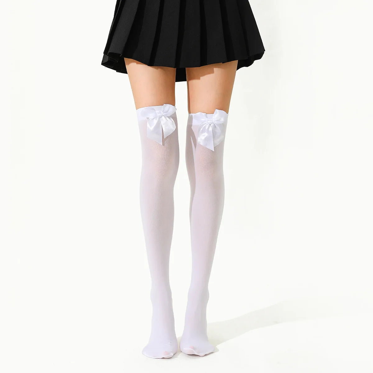 Dam Overknee Strumpor med Satinrosett – Elastiska Spets Tights Kväll & Fest, 3 Färger