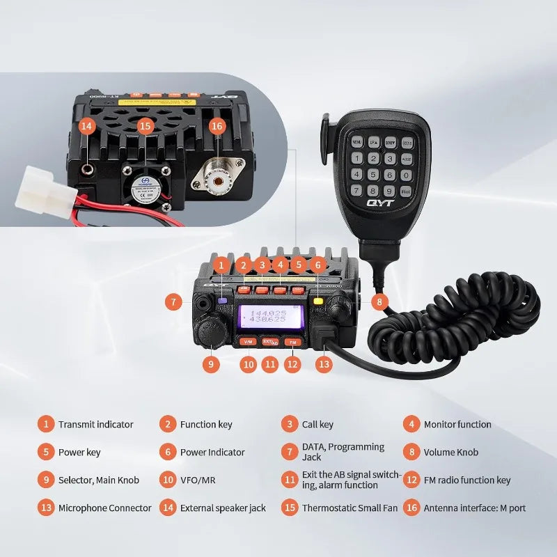 QYT KT-8900 25W GMRS Mobile Radio & Base Station,Long Range Two-Way Radio with NOAA Weather Scan & Alert, Integrated Control Mic