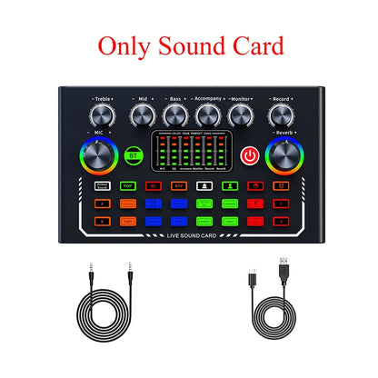 Podcast Equipment Bundle with BM800 Studio Microphone, Live Sound Card with DJ Mixer Effects, Suitable for Live Game, Streaming