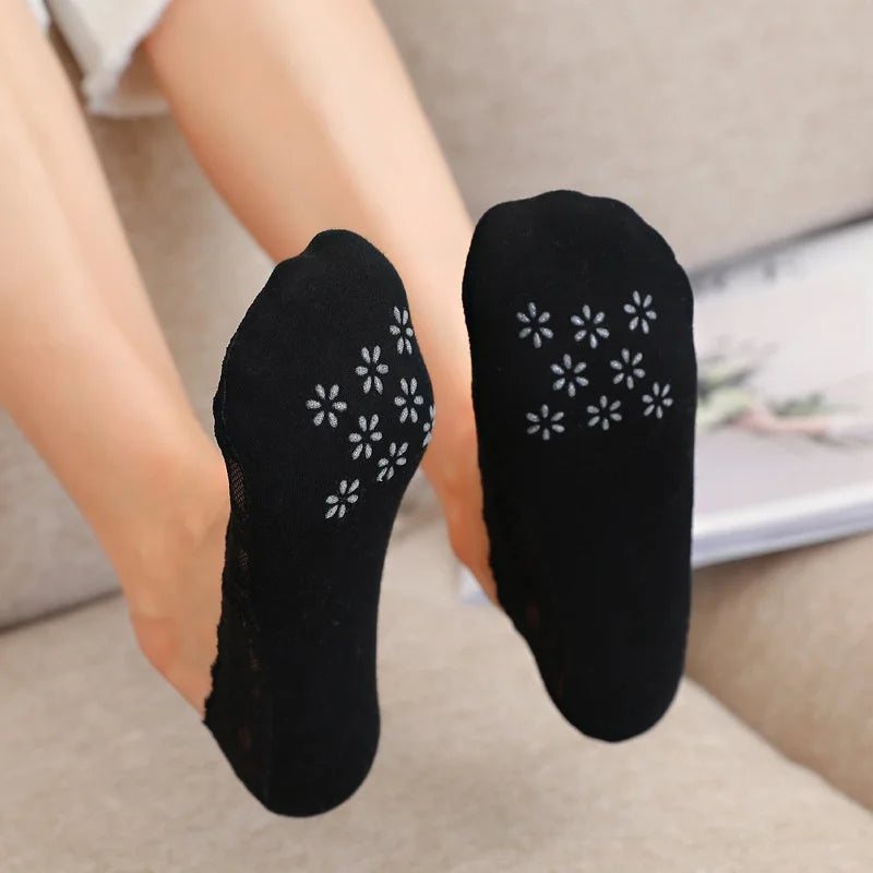 Women Socks Summer Thin Breathable Silicone Non-slip Invisible Lace No-show Boat Sock Transparent JK Fashion Casual Low Cut Sock