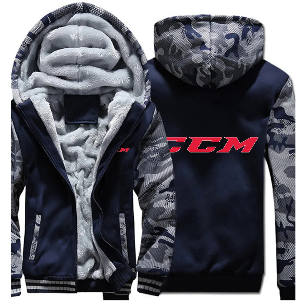 CCM Vinterhoodie Herr – Tjock fleece, dragkedja, solid färg, varm & bekväm, S–5XL, 12 färger