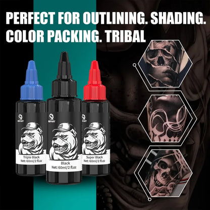 DQFART Triple Super Black Tattoo Ink High-quality Long-lasting Safe Tattoo Ink Creative Designs Skin Coloring Professional