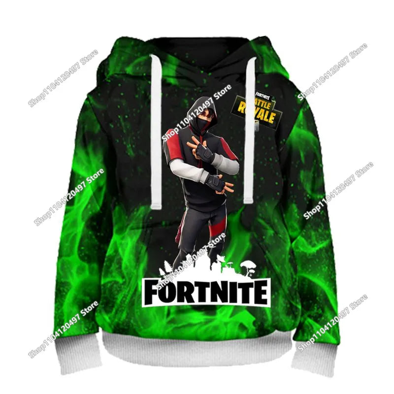 Fortnite Hoodie Barn & Vuxna – 3D-tryckt Animerad Pullover Polyester Casual Streetwear Storlek 110–160cm + Vuxenstorlekar