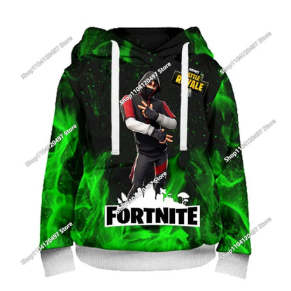 Fortnite Hoodie Barn & Vuxna – 3D-tryckt Animerad Pullover Polyester Casual Streetwear Storlek 110–160cm + Vuxenstorlekar
