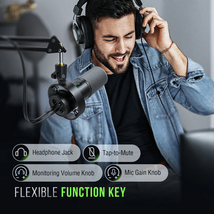 FIFINE USB/XLR Dynamic Microphone with Shock Mount,Touch-mute,Headphone Jack&Volume Control,for PC or Sound Card Recording -K688