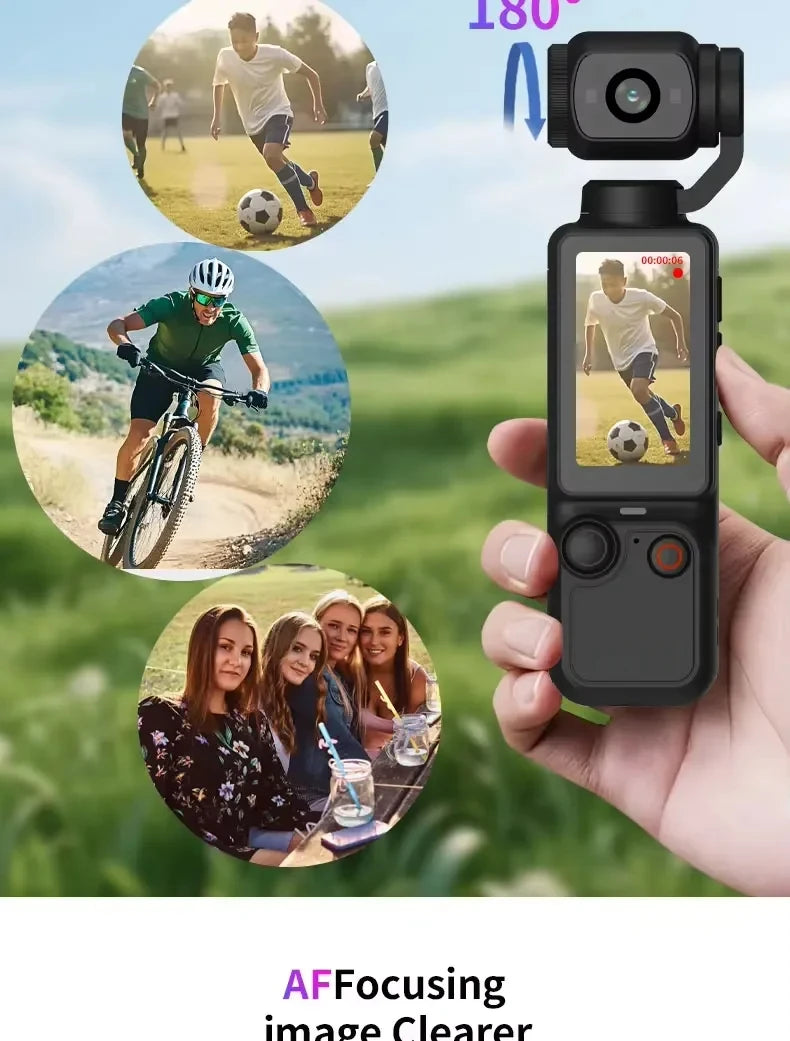 4K Action Camera with 330° Face Tracking Gimbal Stabilizer, 75MP WiFi Pocket Portable Camcorder, Mini Handheld Vlog Camera for
