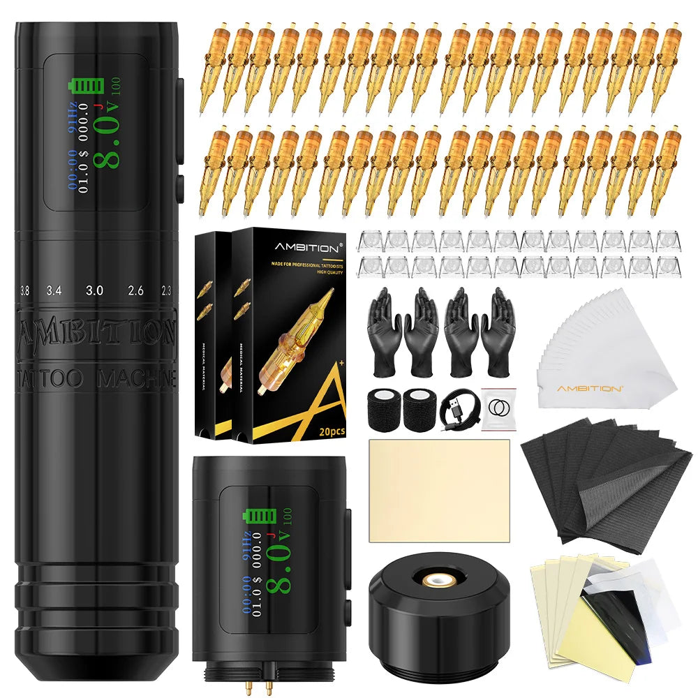 Ambition C1 Adjustable 7 Strokes 2.0-4.2mm Wireless Tattoo Machine Coreless Motor Billing Battery 1900mAh For Tattoo Body Artist