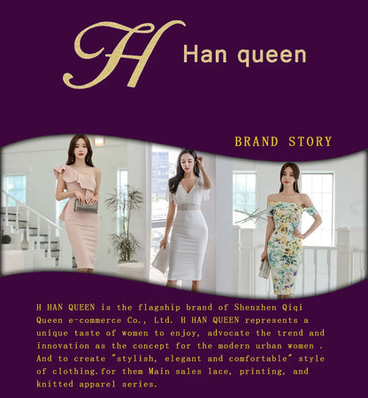 H Han Queen Hot Sale Elegant Fashion Lace Fold Split Pencil Dress Simple Series Dresses Women Korean Mid Office Casual Vestidos