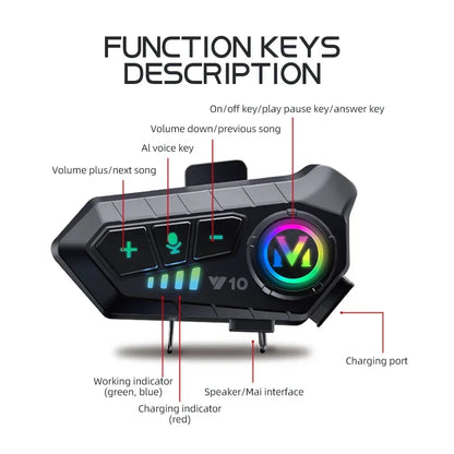 Y10 Motorcycle Helmet Headset Stereo Voice Control Bluetooth 5.3 Hands Free Call IPX6 Waterproof 1000mAh With Ambient Light
