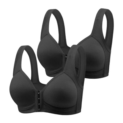 Fallsweet Seamless Front Closure Bra For Women Solid Wire-Free Push Up Bralette Full Coverage Fixed Cups Comfortable Underwear
