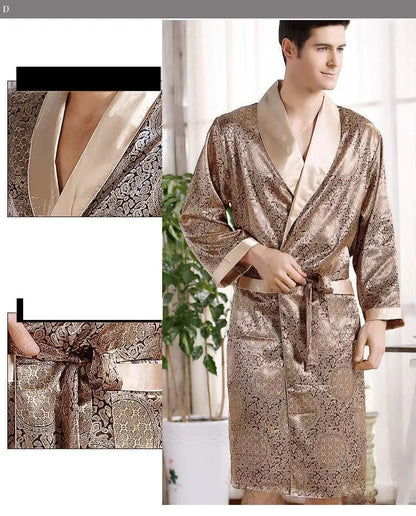 Plus Size 3XL 4XL 5XL Men Robe Sleepwear Navy Blue Stripe Kimono Bathrobe Gown with Pocket Summer Satin Home Clothes Lounge Wear