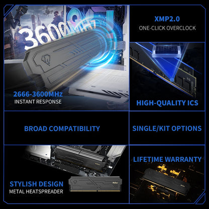 Netac Memory RAM 8G 16G 8Gx2 16Gx2 DDR4 288Pin UDIMM 3200MHz 3600MHz Support XMP2.0 DDR5 4800MHz Dual Channel RAM for Desktop PC