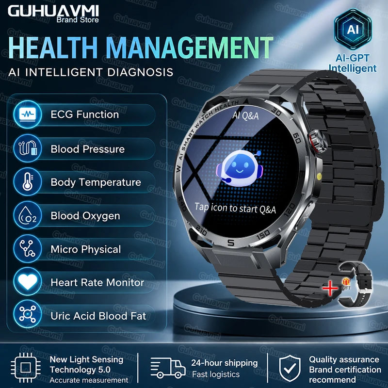 2026 New AI Health Care Accurate Detection ECG Smart Watch Blood Pressure lipids Uric Acid Analysis Bluetooth Call Smart Watches