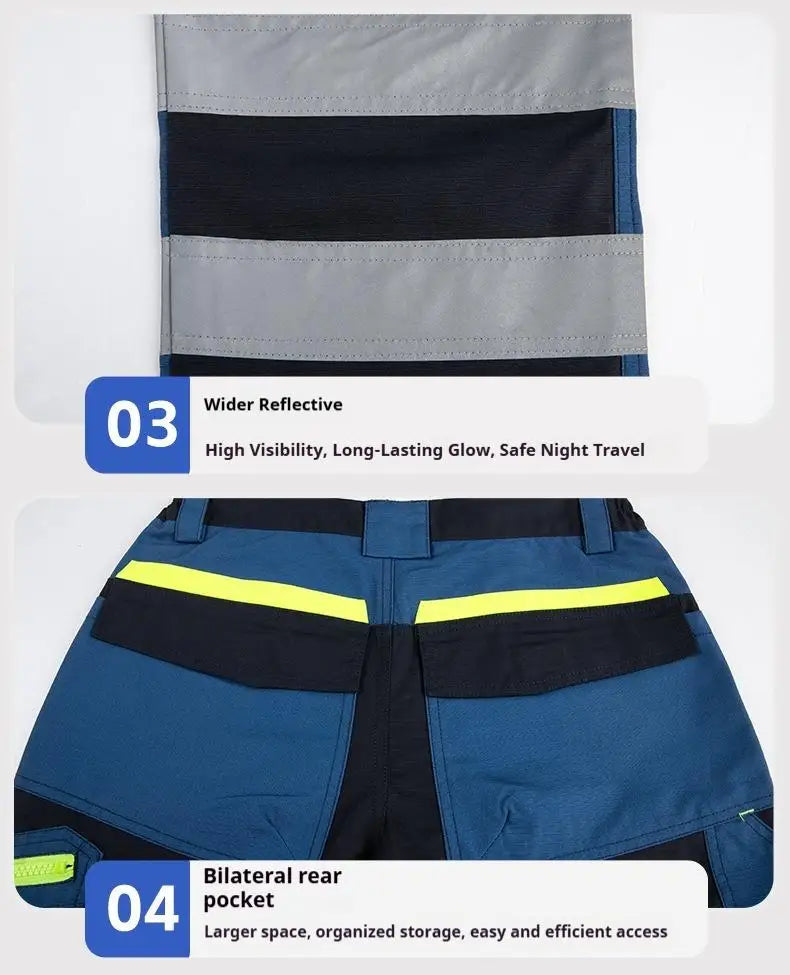 Spring Autumn Multi Pocket Men's Work Pants Wear Resistant Workshop Factory Construction Workers Clothes Reflective Strip Pants