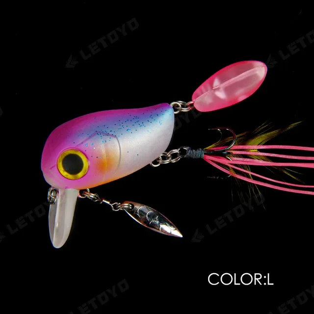 Micro Tappy Fishing Lures Artificial Hard Baits Crank Wobblers Tongue Plate Spinning Spoon with Feather Rotates Trout fish Bait
