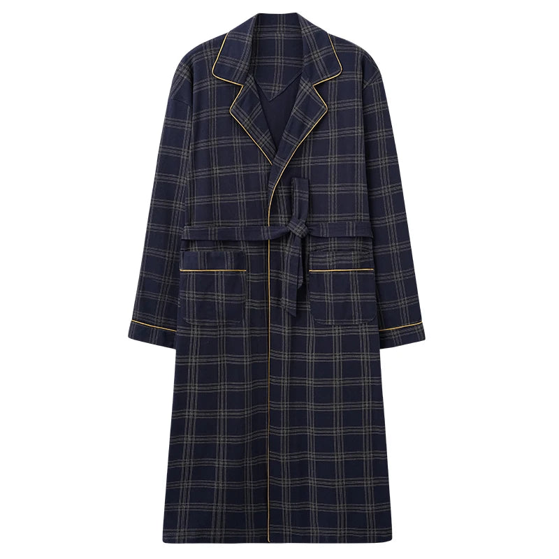 Herr Badrock Lång Kimono – 100% Bomull Rutig Höst, 6 Motiv M–4XL
