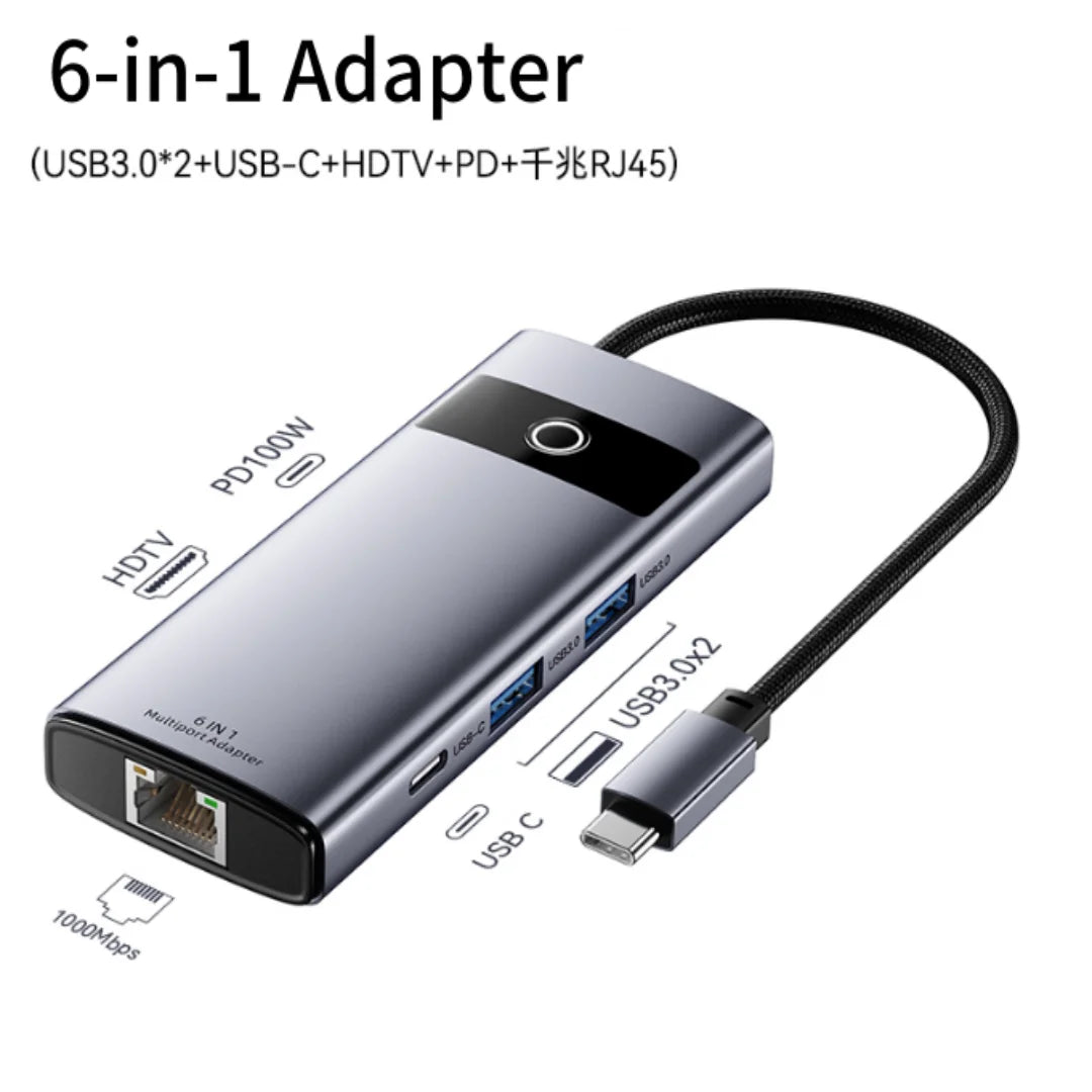 8-in-1 USB C Hub Adapter 4K HDMI PD100W USB 3.0 Gigabit Ethernet Line For Meetings Presentations for MacBook iPad Laptops