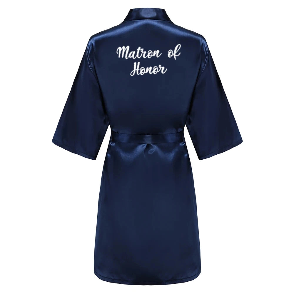 Satin Silk Robes Plus Size Wedding Bathrobe Bride Bridesmaid Mother Maid of Honor Gown Women Clothing Sleepwear Navy Blue