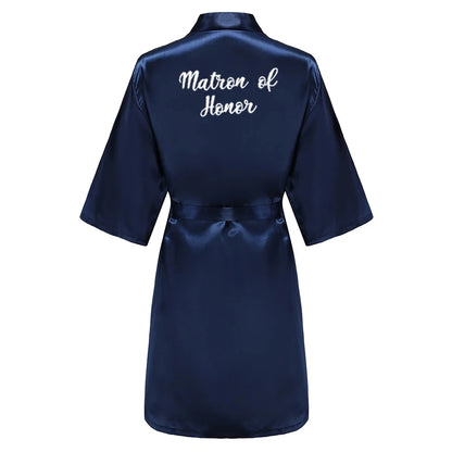 Satin Silk Robes Plus Size Wedding Bathrobe Bride Bridesmaid Mother Maid of Honor Gown Women Clothing Sleepwear Navy Blue