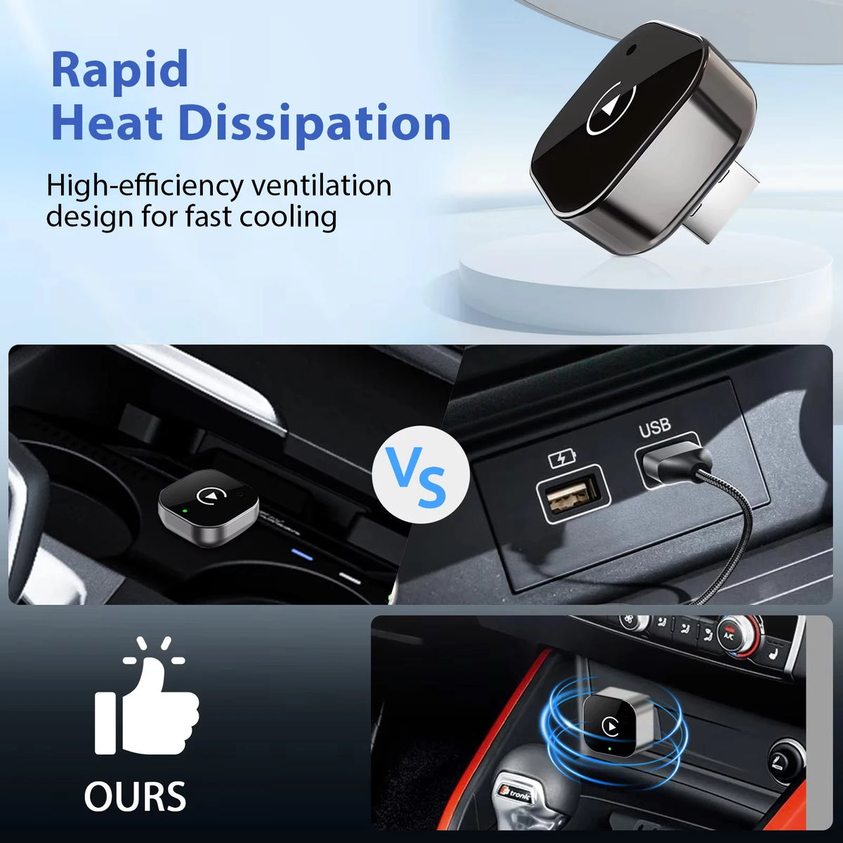 XUDA 2-i-1 Trådlös CarPlay och Android Auto-adapter – 5,8GHz WiFi, Plug & Play och OTA-uppdateringar
