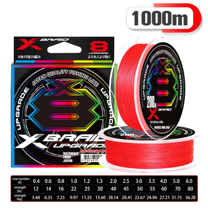 NEW Japan Original Xbraid Upgrade X8 Never Fade Multicolor Multifilament Line Fishing 1000M/500M/300M for Carp Bass Fishing Line
