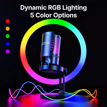 BOYA K3 USB Dektop Microphone with Noise Cancellation/Gain/RGB for Podcasting Live Streaming on iPhone Smartphone/PS4,5/Mac/PC