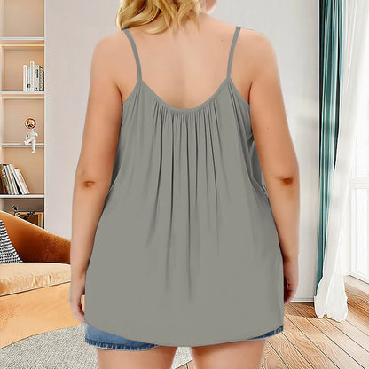 Plus Size Solid Ruched Cami Vest Top - Soft Slight Stretch Polyester Fabric, Crew Neck, Sleeveless, Machine Washable - Perfect F