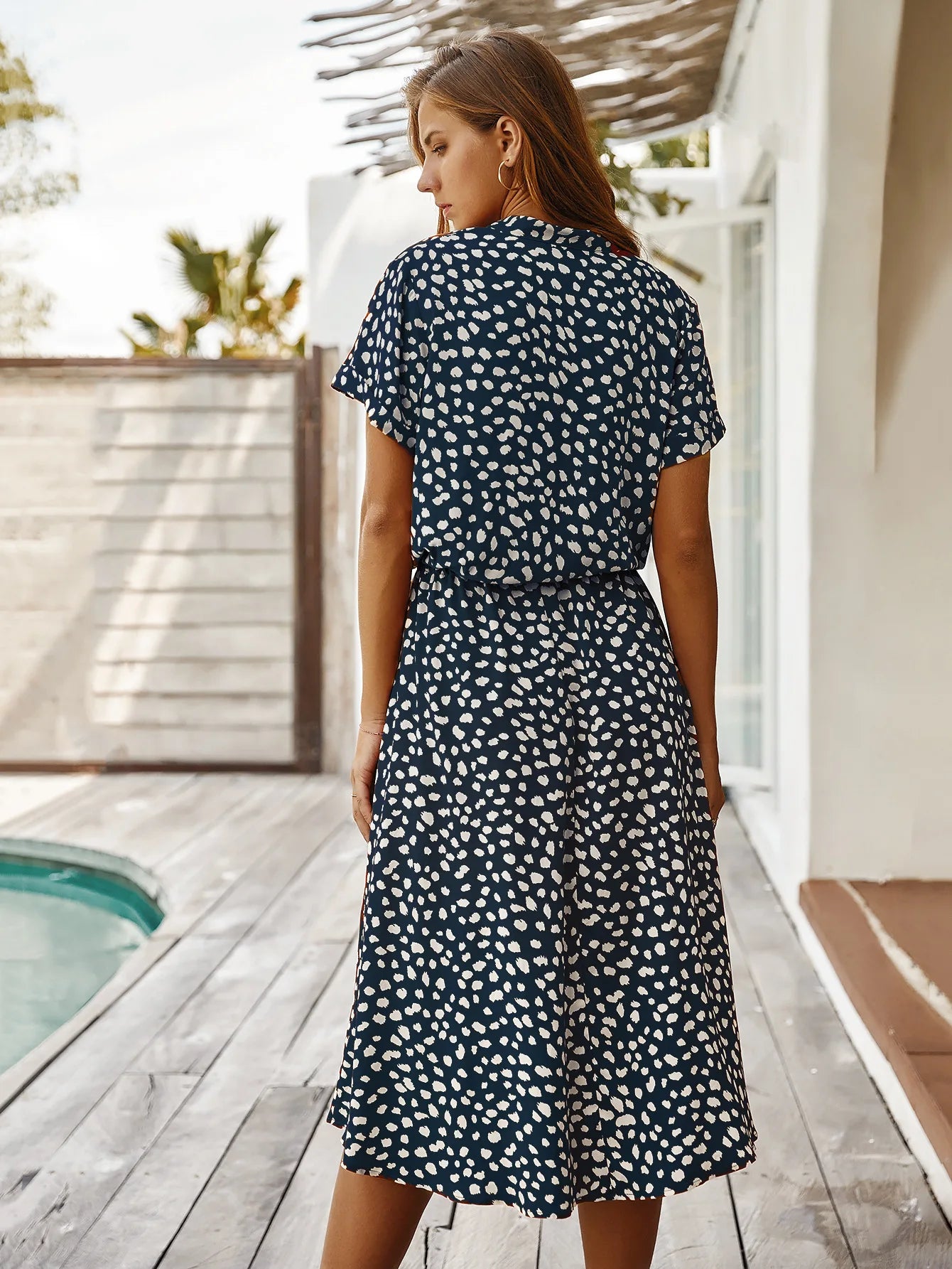 Vintage Blommig Boho Skjortklänning – Kortärmad, Lång, Nedvikt Krage, Skärp, 6 Färger, S–XL