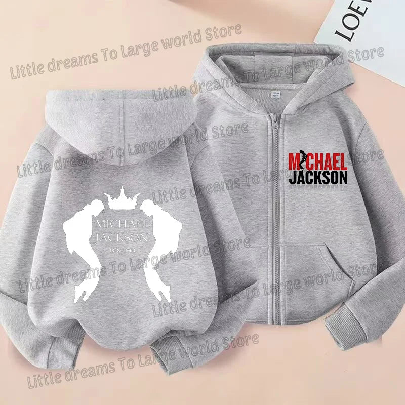 Michael Jackson Thin Long Sleeve Zipper Jacket Boys Hooded Clothes Autumn Spring Singer MJ Zip Up Streetwear with Pocket Tops