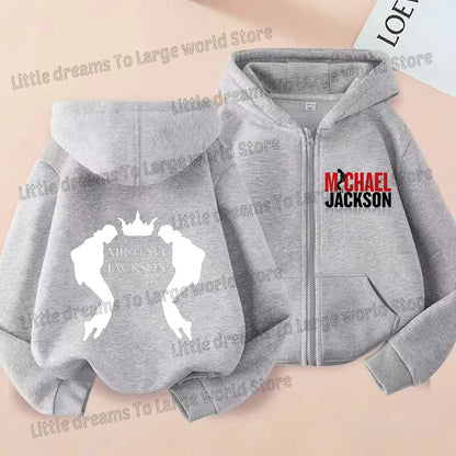 Michael Jackson Thin Long Sleeve Zipper Jacket Boys Hooded Clothes Autumn Spring Singer MJ Zip Up Streetwear with Pocket Tops