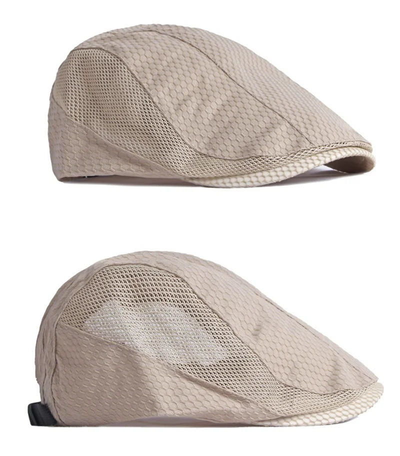 Summer Beret Hats for Man Forward Cap Women Hollow Mesh Breathable Flat Peaked Caps Fashionable Outdoor Cap Adjustable