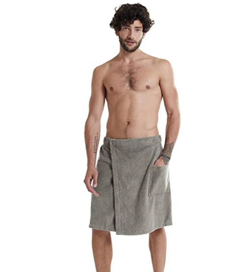 Men's Wearable Bath Wrap Towel With Pocket Adjustable Fastener Soft Terry Cloth Shower Wrap Skirt Spa Gym Sauna Home Bath Robe