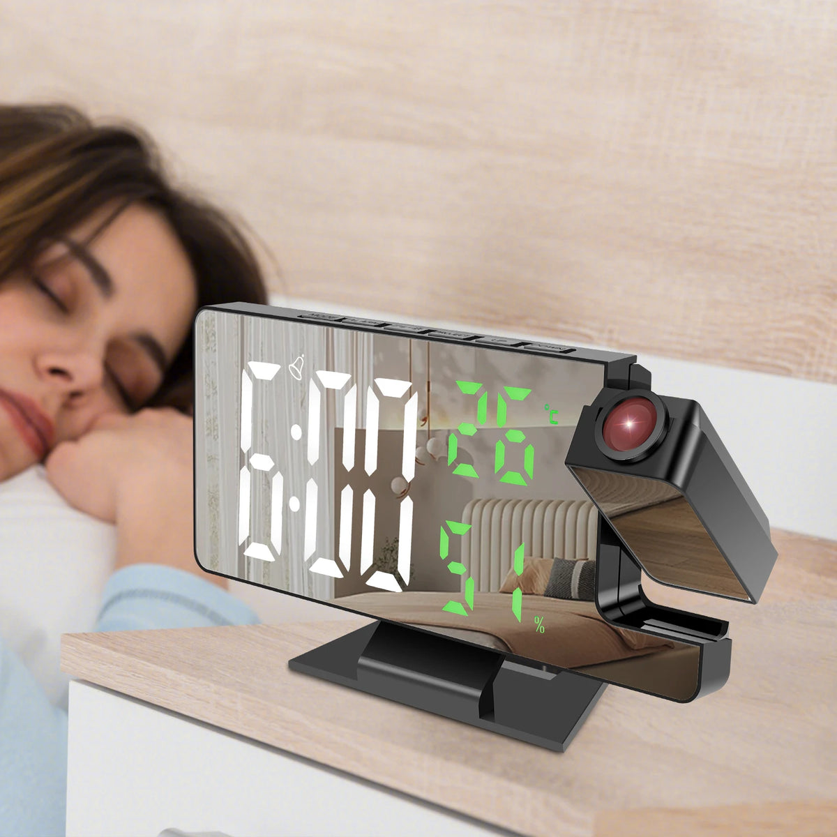 LED Digital Alarm Clock Projection Clock with 180°Rotatable Projector Mirror Large Screen Projection Clock For Home Office Table