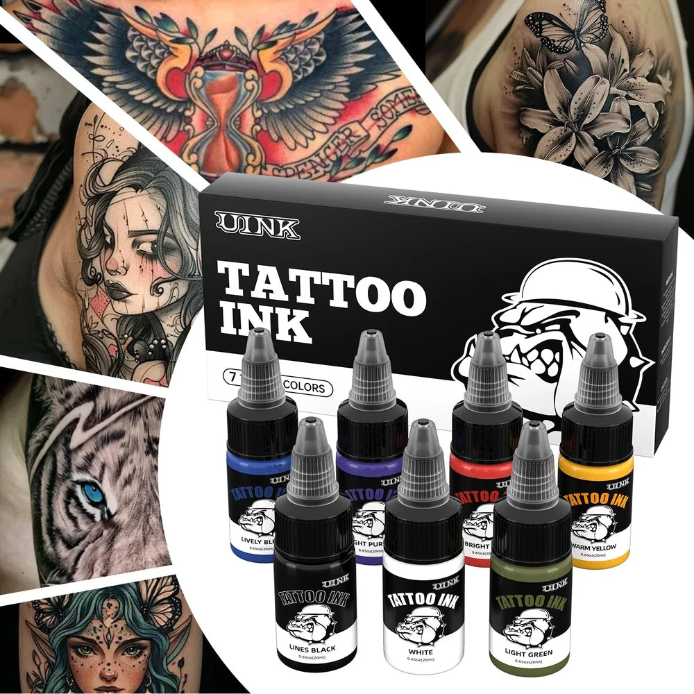 DQFART UINK Tatueringsbläck 7-pack 20ml – CPNP Vattenbaserat 36 Mån Hållbarhet Body Art Nybörjare & Proffs 2026