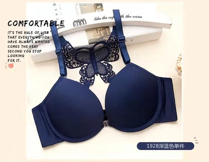 Dam 2-delat Set – Sexig Push-up BH med Knappar & Fjärilsdetalj, 4 Färger