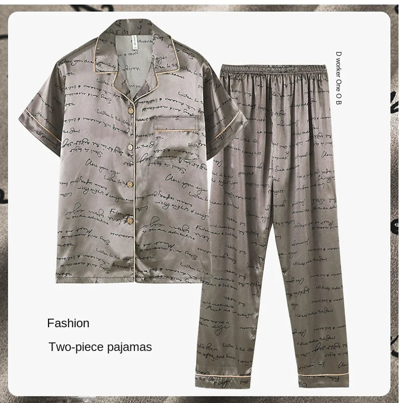 Fashion Summer Autumn 3 Piece Silk Men Pajamas Set Short Sleeve Shorts Oversize Homewear Lapel Collar Loungewear Pijamas for Man